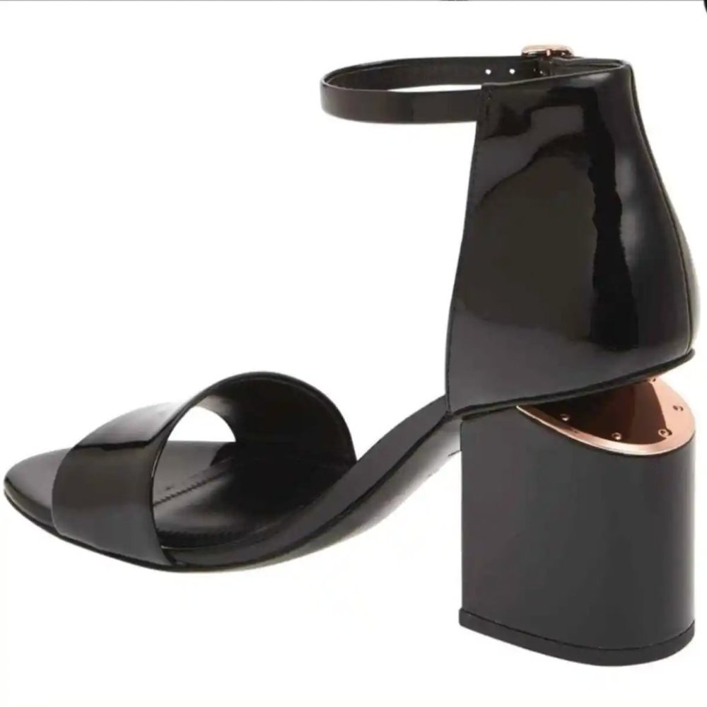 Alexander Wang Abby Sandals in Black Patent with Rose Gold